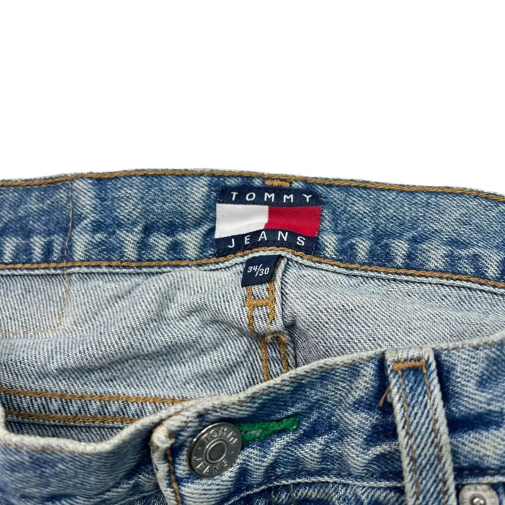 Tommy Hilfiger VTG 90s Tapered Jeans Denim Stone Washed Blue Mens 34x30